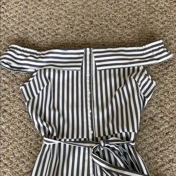 Blue & White Striped Off Shoulder Romper, L - Picture 2 of 6